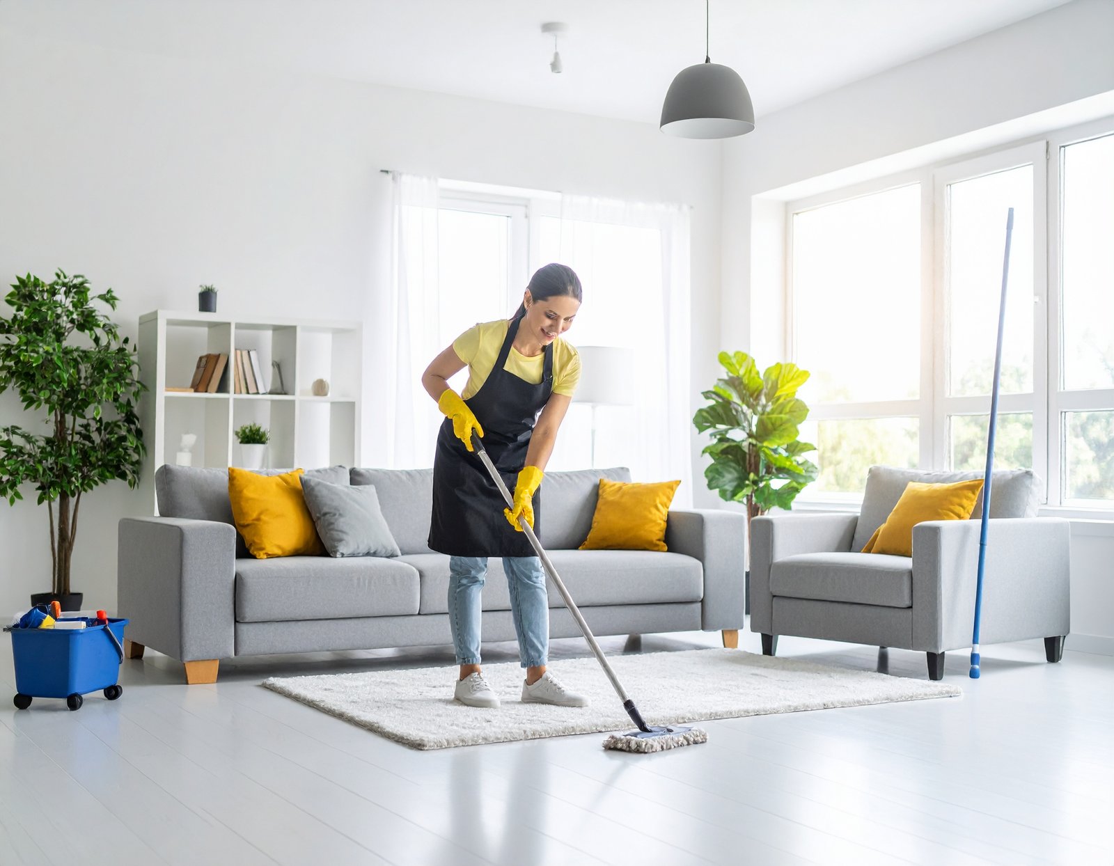 Firefly_mas imagenes de servicio de limpieza, una mujer haciendo limpieza en una sala grande 173322